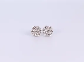 14K White Gold Flower Cluster Earrings 1.75Ctw