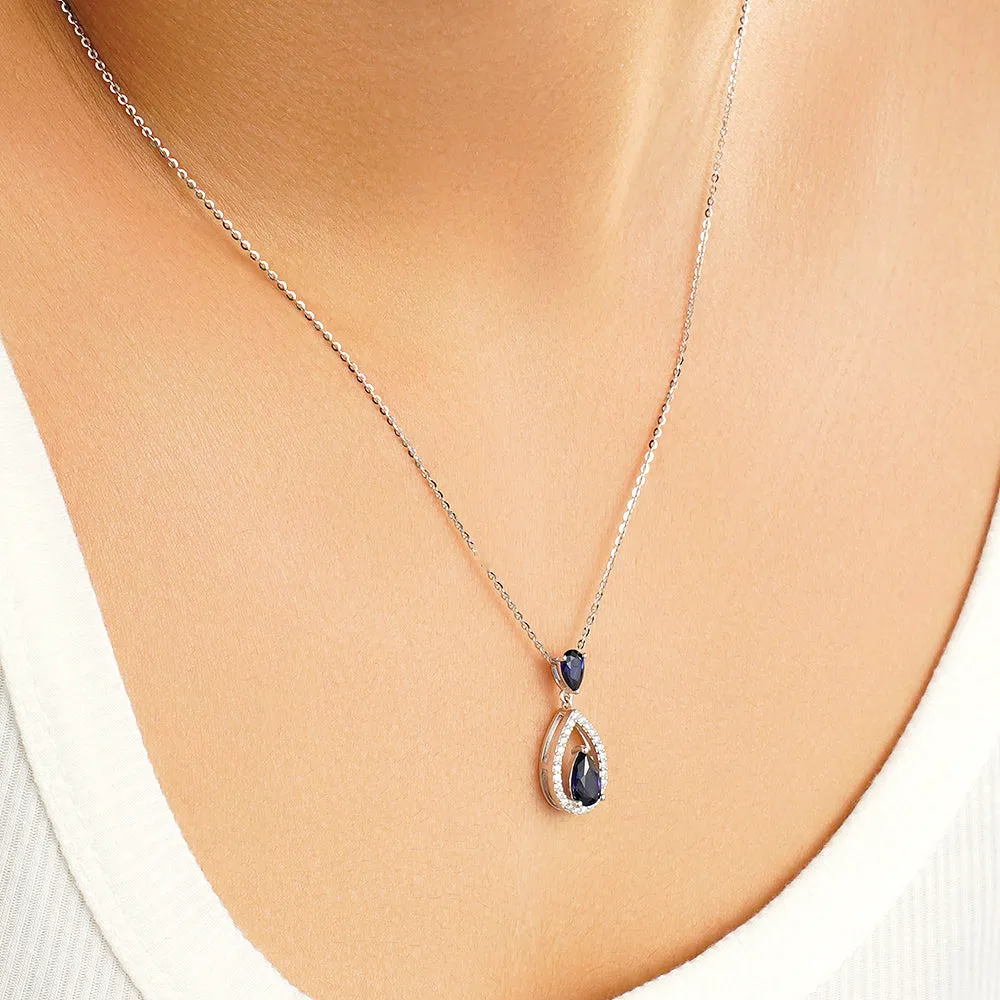 1.64 CT. Blue Sapphire and White Sapphire Drop Pendant