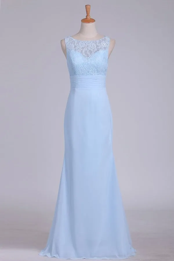 2024 Bridesmaid Dresses Scoop Chiffon & Lace Floor Length Zipper PCR44C8F