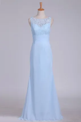 2024 Bridesmaid Dresses Scoop Chiffon & Lace Floor Length Zipper PCR44C8F