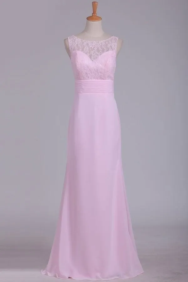 2024 New Arrival Chiffon & Lace Scoop Bridesmaid Dresses Floor PB612BC9