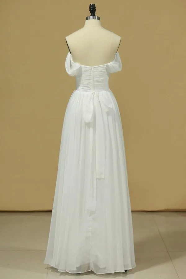 2024 White Prom Dresses Off The Shoulder A Line Chiffon Floor Length PE8YH8X4