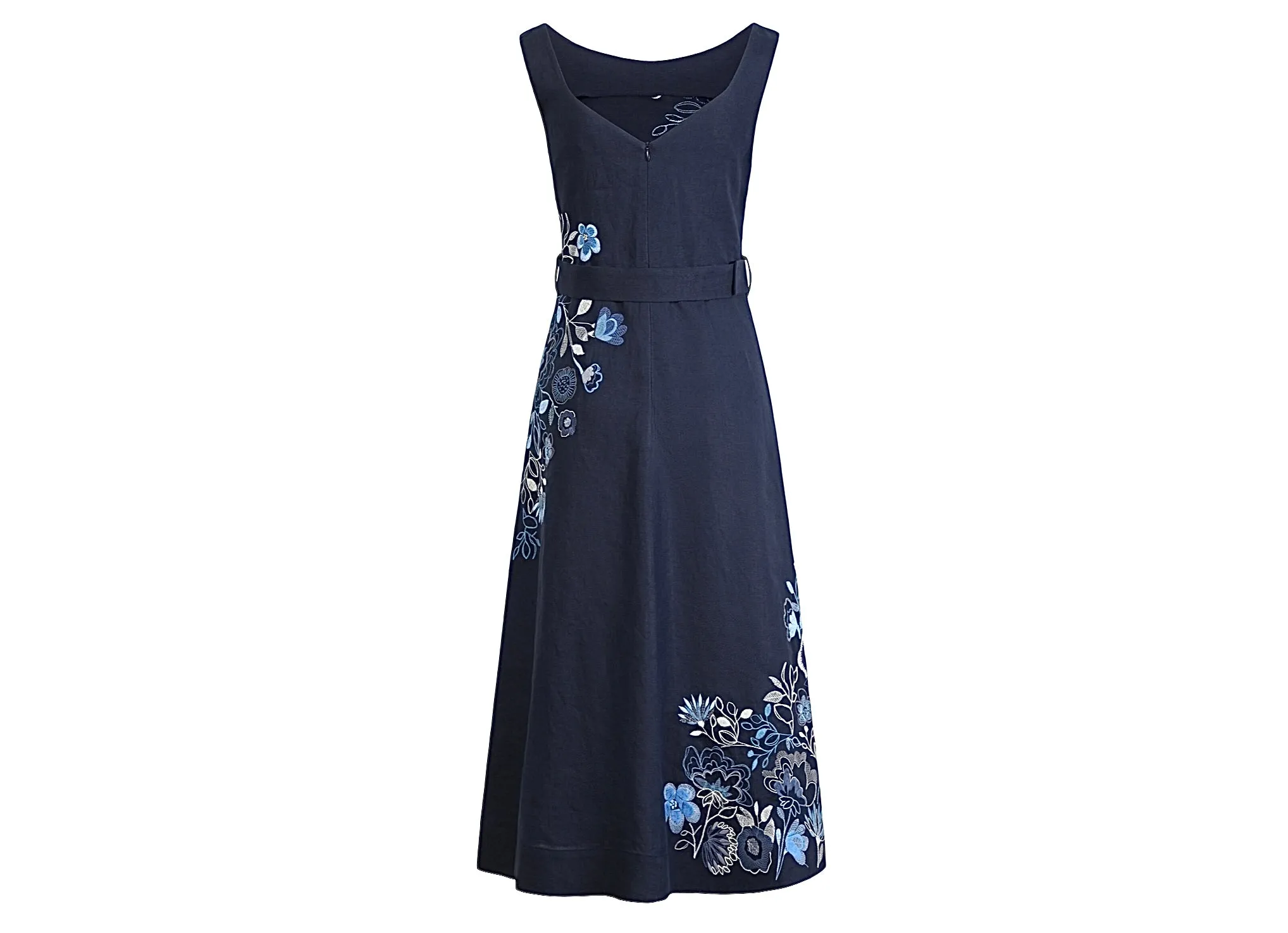 241544 Navy Linen Floral Embroidery Dress