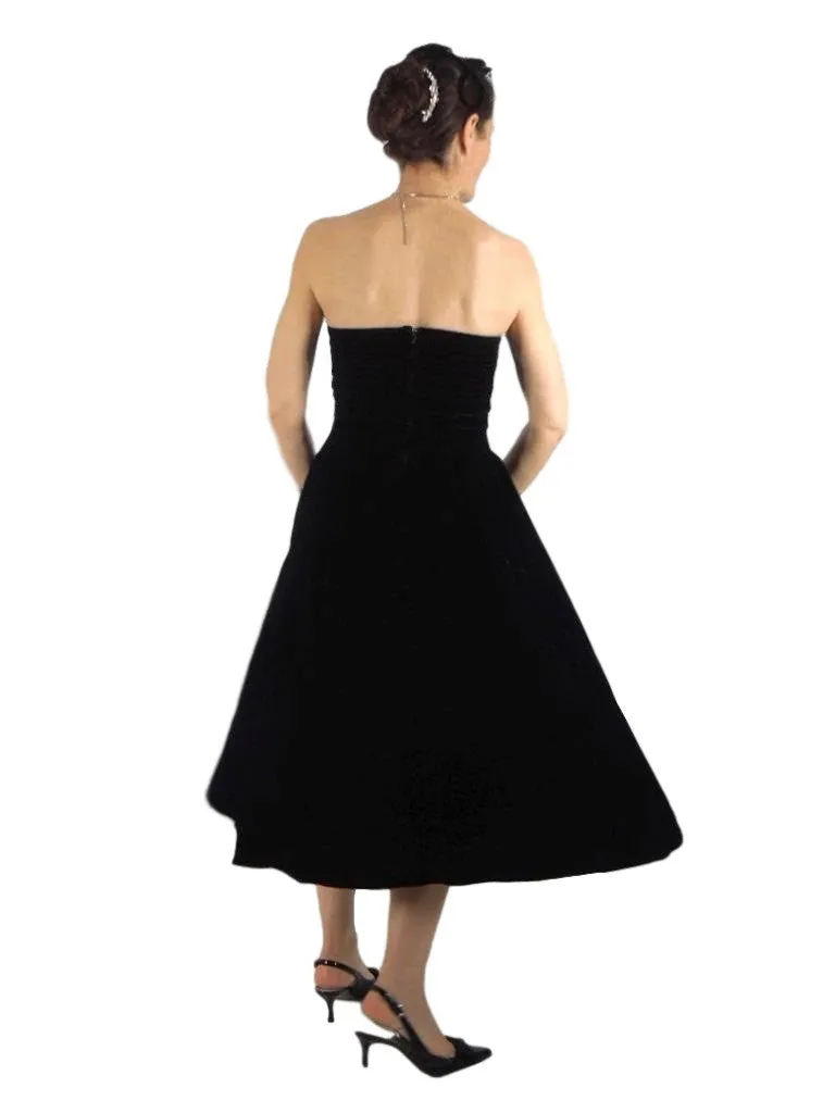 80s Black Velvet Strapless Party Dress - sm