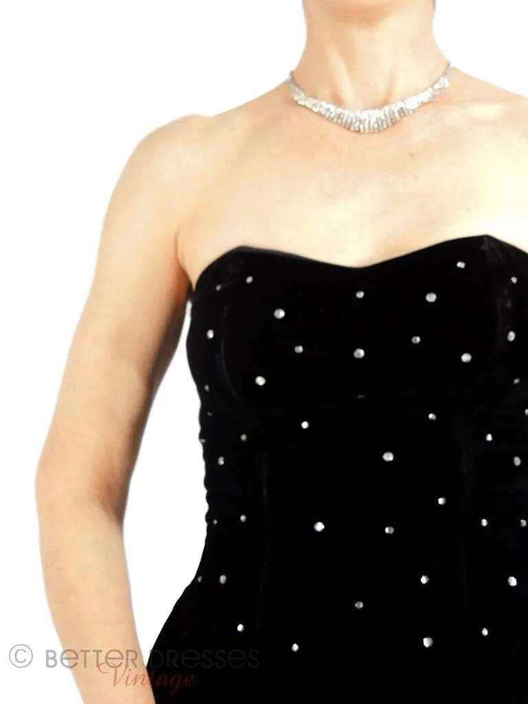 80s Black Velvet Strapless Party Dress - sm