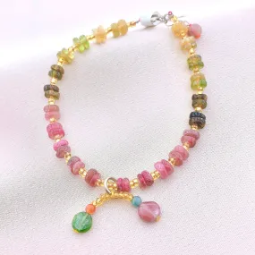 925 Silver Tourmaline Beads Gemstone Bracelet