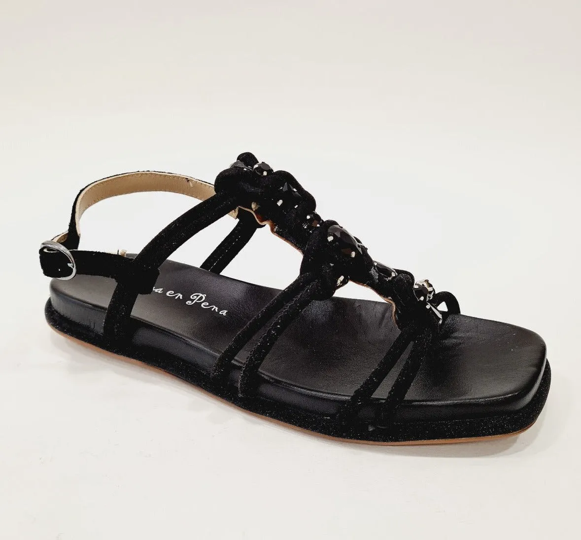 Alma en Pena sandalo zeppa 3 cm. camoscio Black e pietre Black rif.56