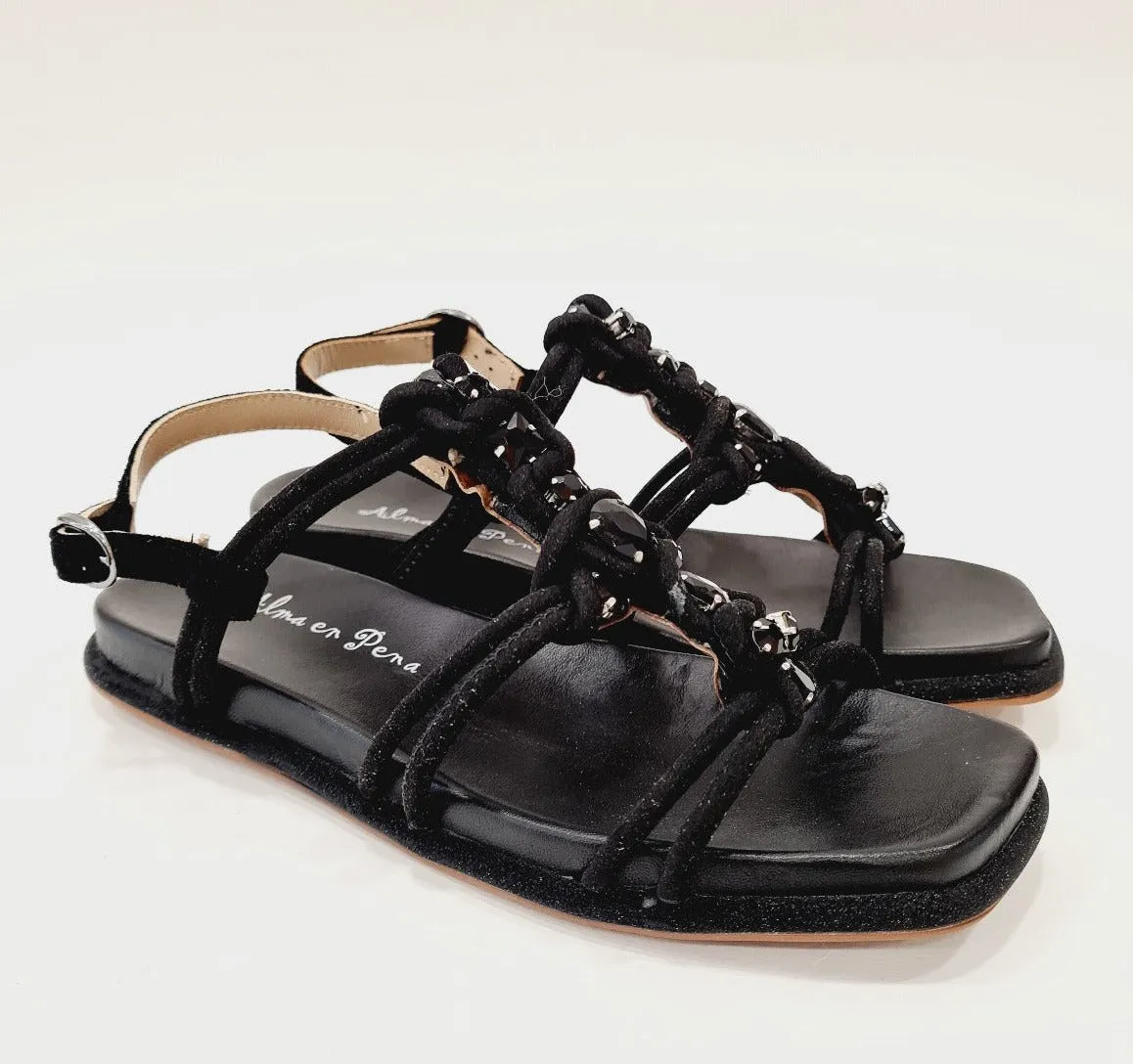 Alma en Pena sandalo zeppa 3 cm. camoscio Black e pietre Black rif.56