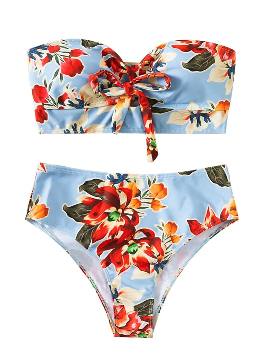 Amalfi Angel Bikini Bandeau-Bikini mit Blumenknoten vorne und hoher Taille