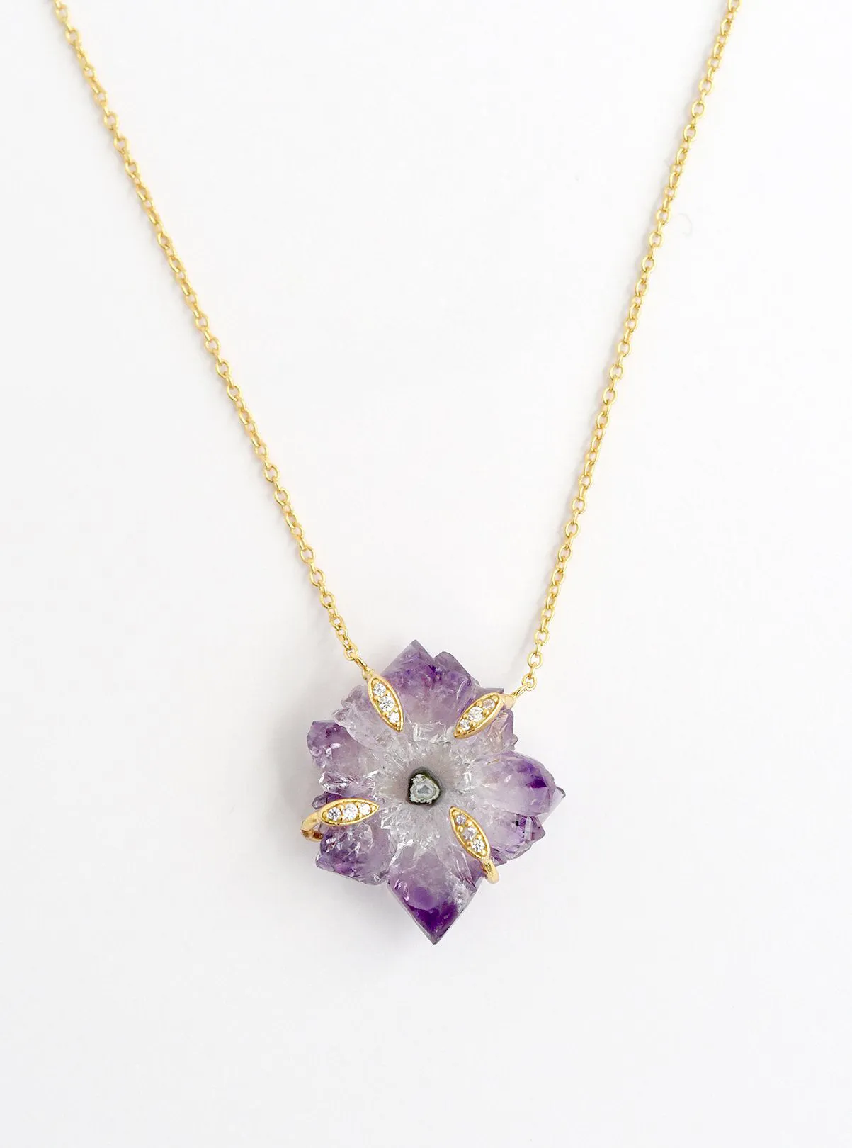 Amethyst Stalactite Flower with Quartz Necklace