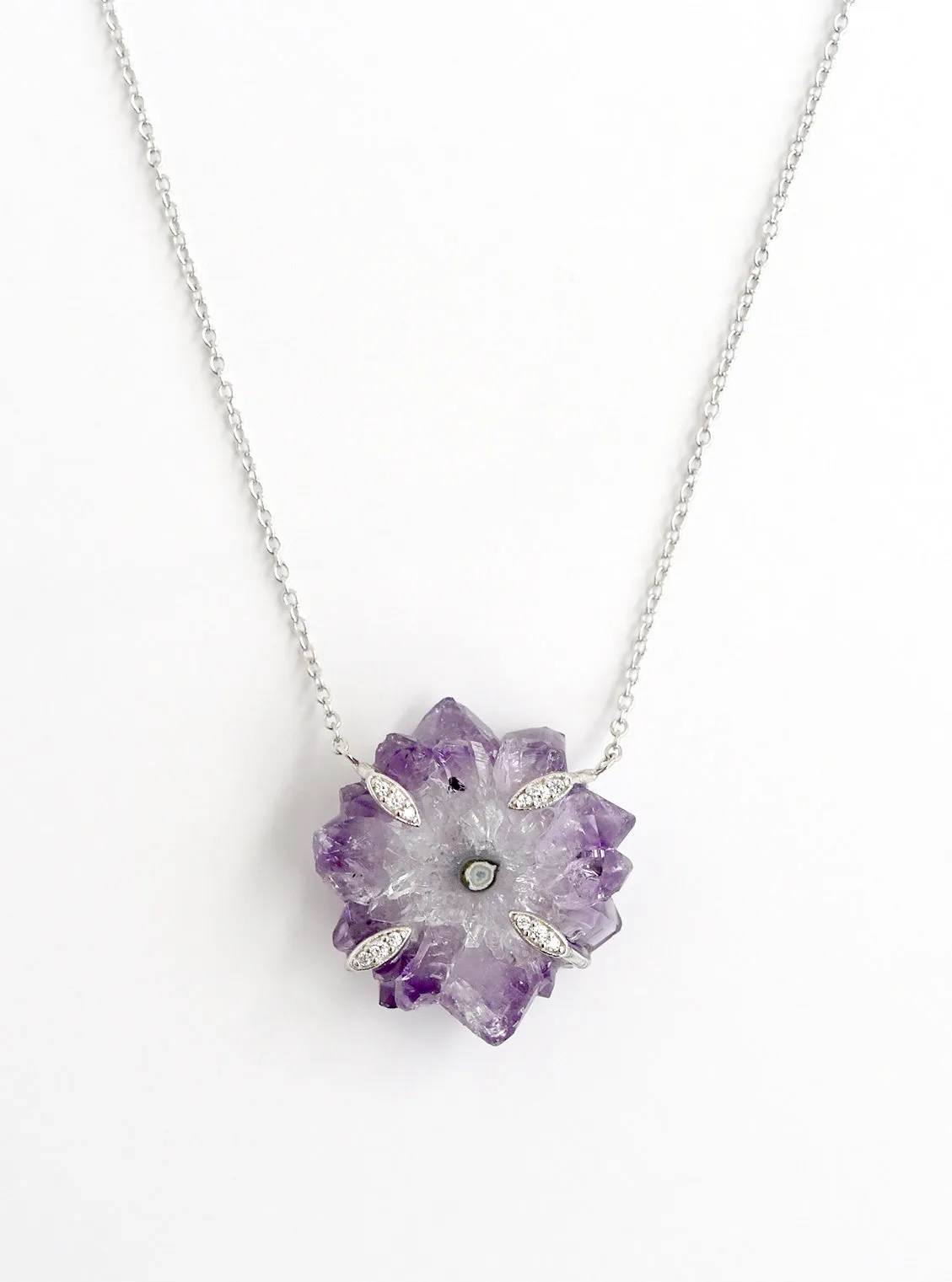 Amethyst Stalactite Flower with Quartz Necklace