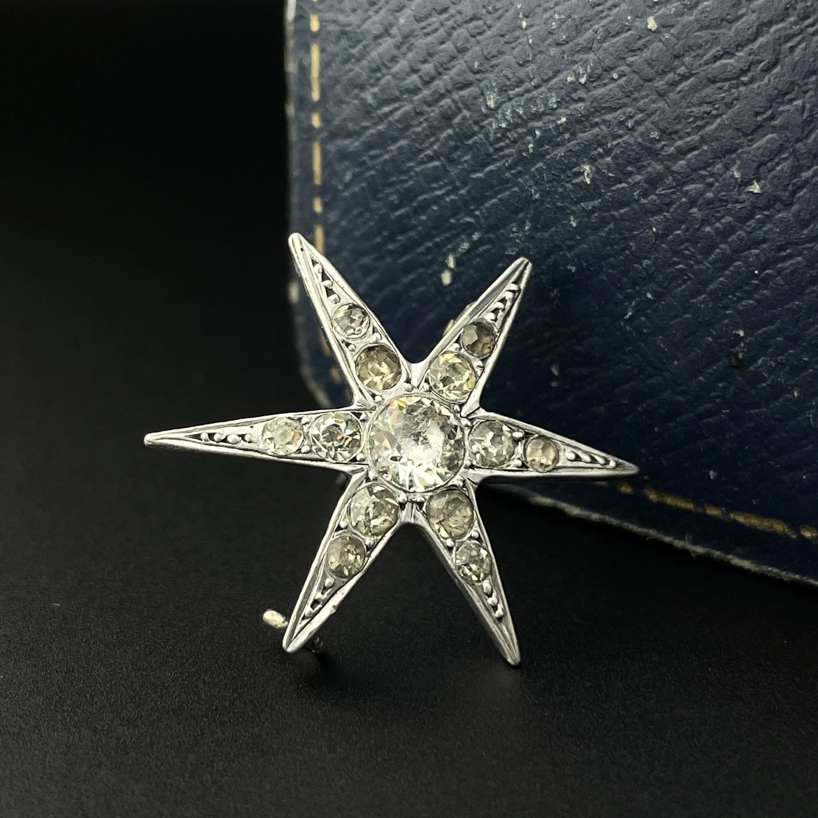 Antique Silver Paste Rhinestone Starburst Victorian Brooch