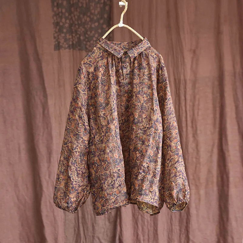 Autumn Retro Cotton Linen Loose Women Blouse