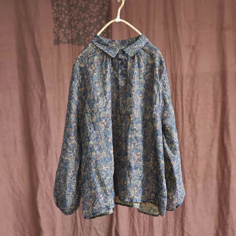 Autumn Retro Cotton Linen Loose Women Blouse