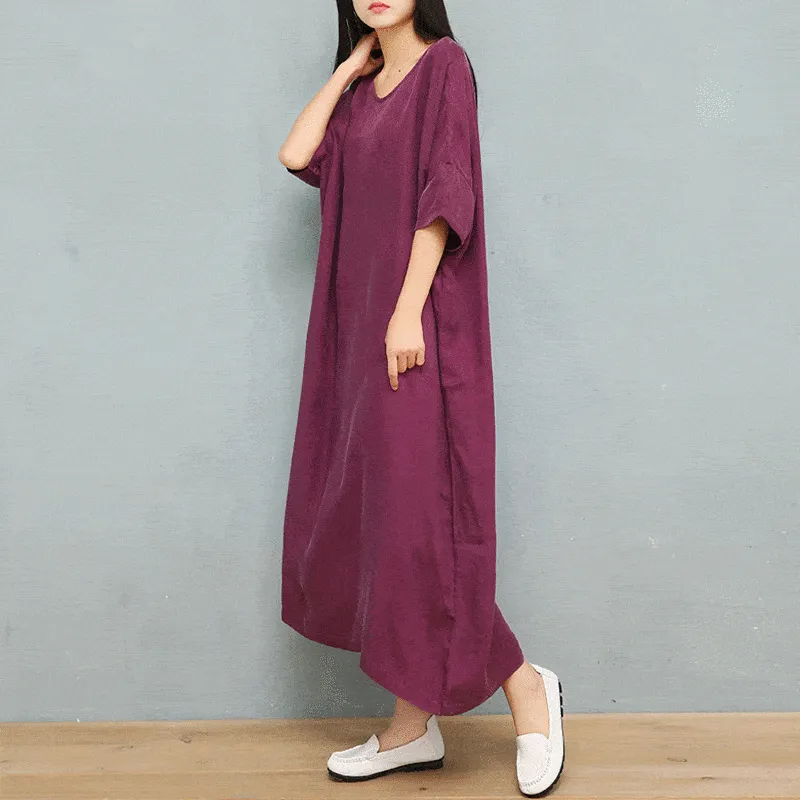 BABAKUD Summer Copper V-Neck Drop Shoulder Robes Silk Dress