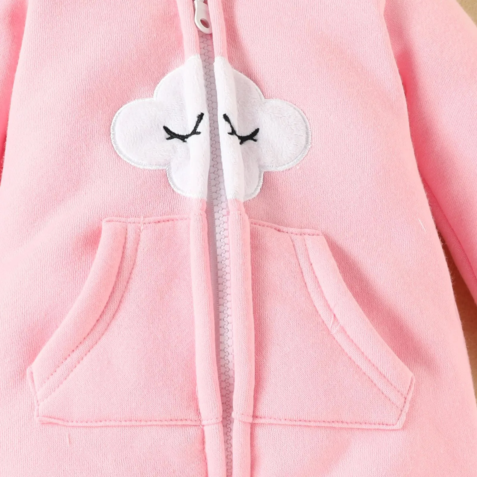 Baby Boys Girls Solid Color Cute Clouds Zipper Long Sleeve Zipper Hooded Jumpsuit