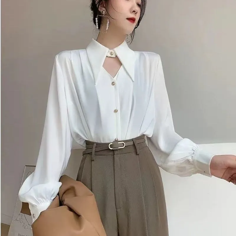 BerryBetty - 2024 Spring shirt Elegant OL Chic Turn-down Collar Long Sleeve tops Women's Top Blouse women shirts and blouses Female Clothing