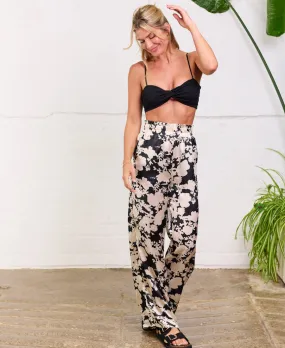 Black and Ivory Printed Wide Trousers