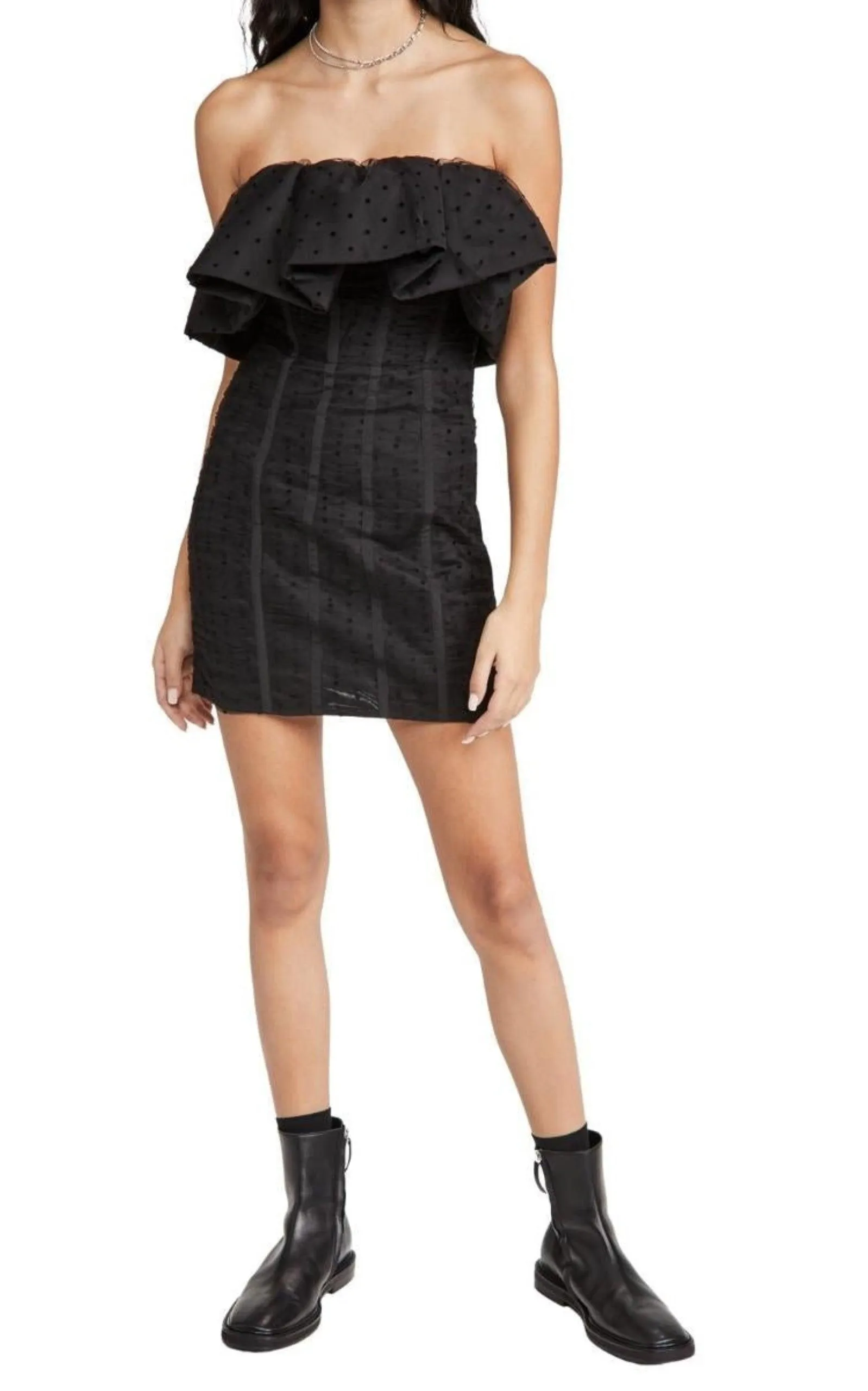 Black Dot Mesh Frill Mini Dress