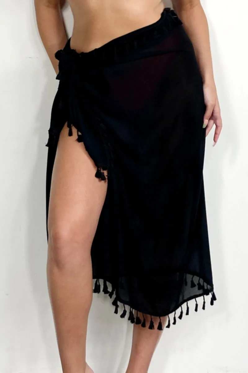 Black Sarong Wrap Scarf Beach Coverup Swimsuit Swimwear Bathing Suit