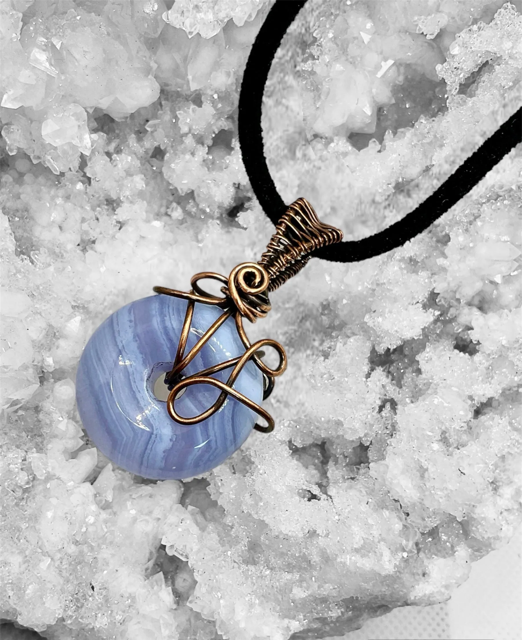 Blue Lace Agate Pi Stone Donut Pendant