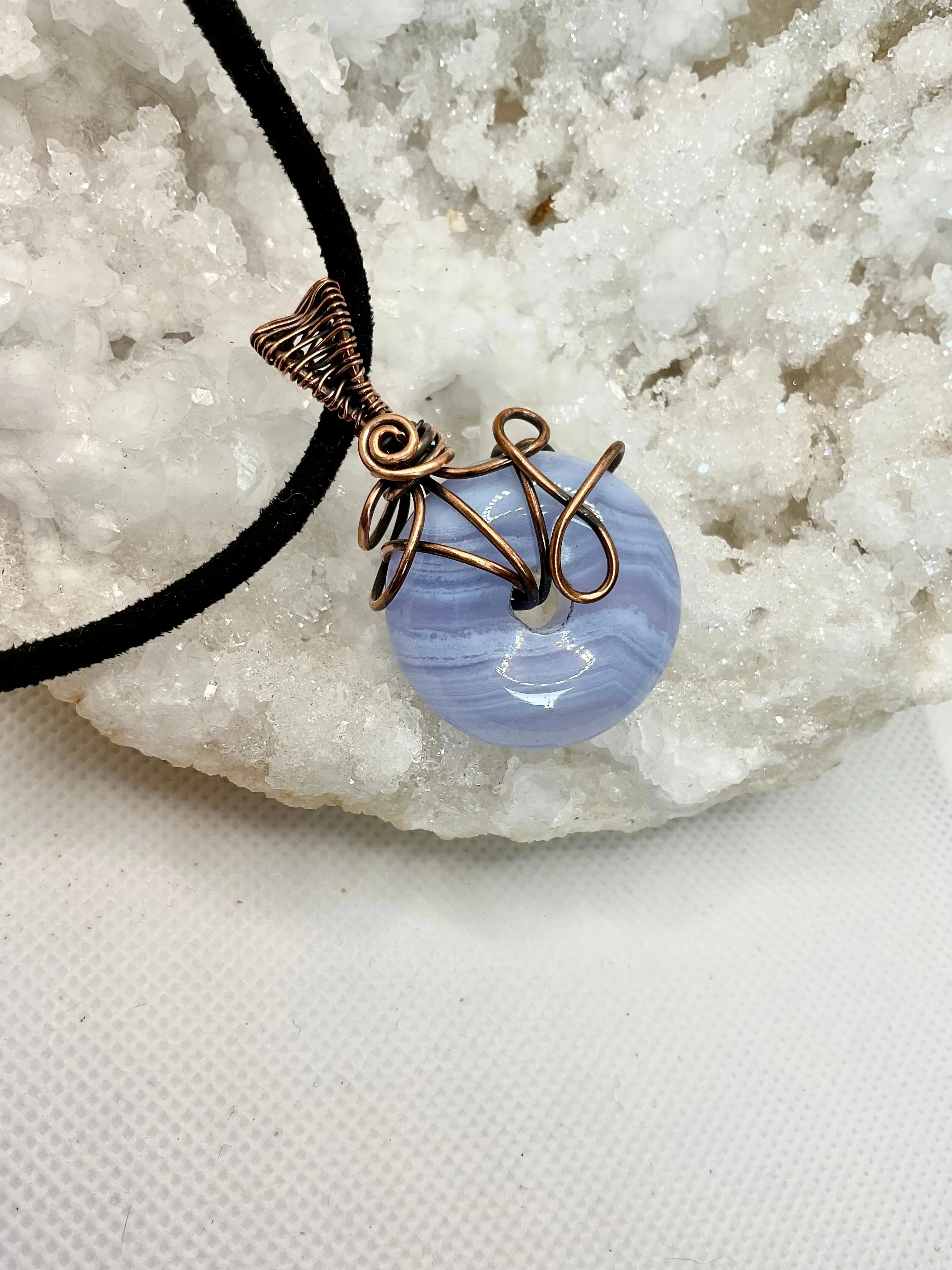 Blue Lace Agate Pi Stone Donut Pendant