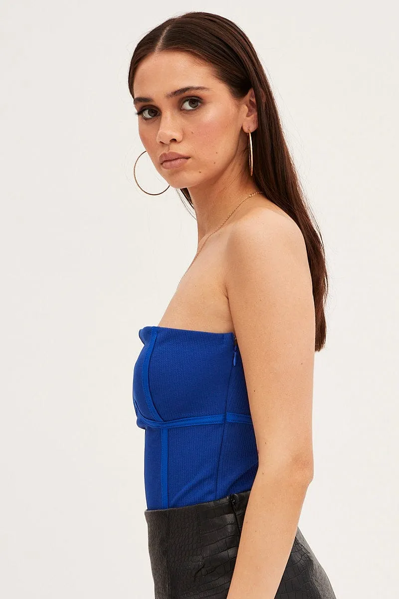 Blue Strapless Bodysuit Bodice Detail