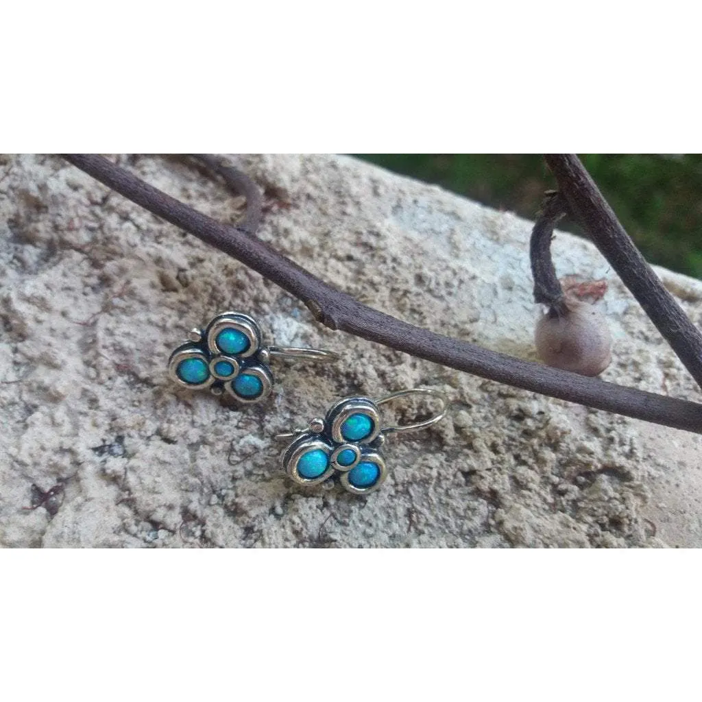 Bluenoemi Sterling silver Earrings set with opals / garnets,  Stud designer earrings