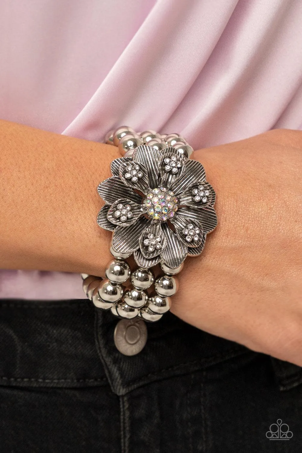 Botanical Bravado Multi Iridescent Rhinestone Flower Bracelet - Paparazzi Accessories