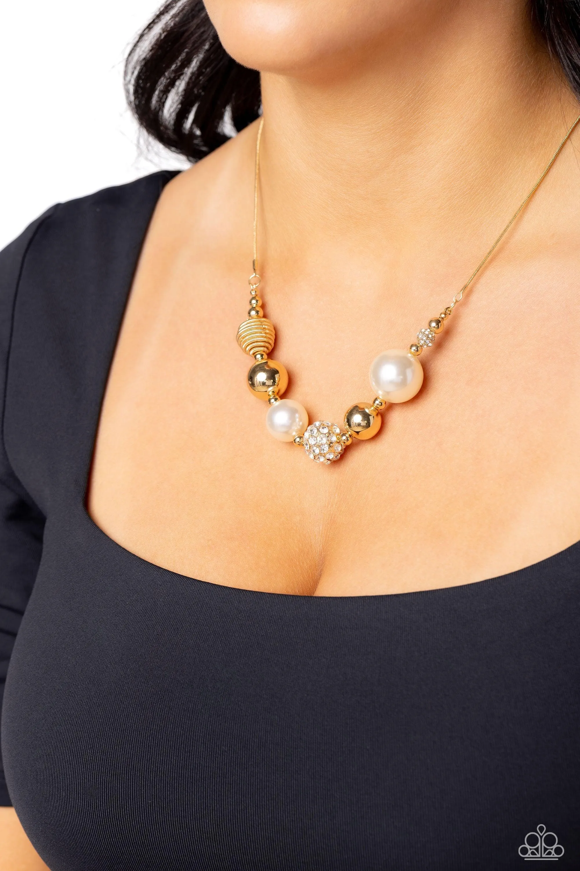 Caliber Choreographer Gold & White Pearl Necklace - Paparazzi Accessories