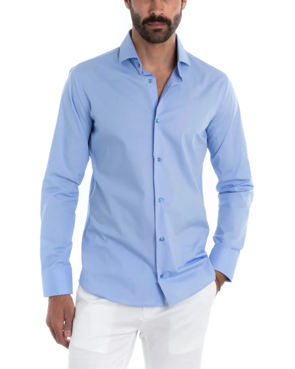 Camicia Uomo Sartoriale Con Colletto Manica Lunga Basic Cotone Morbido Celeste Regular Fit GIOSAL-C2393A