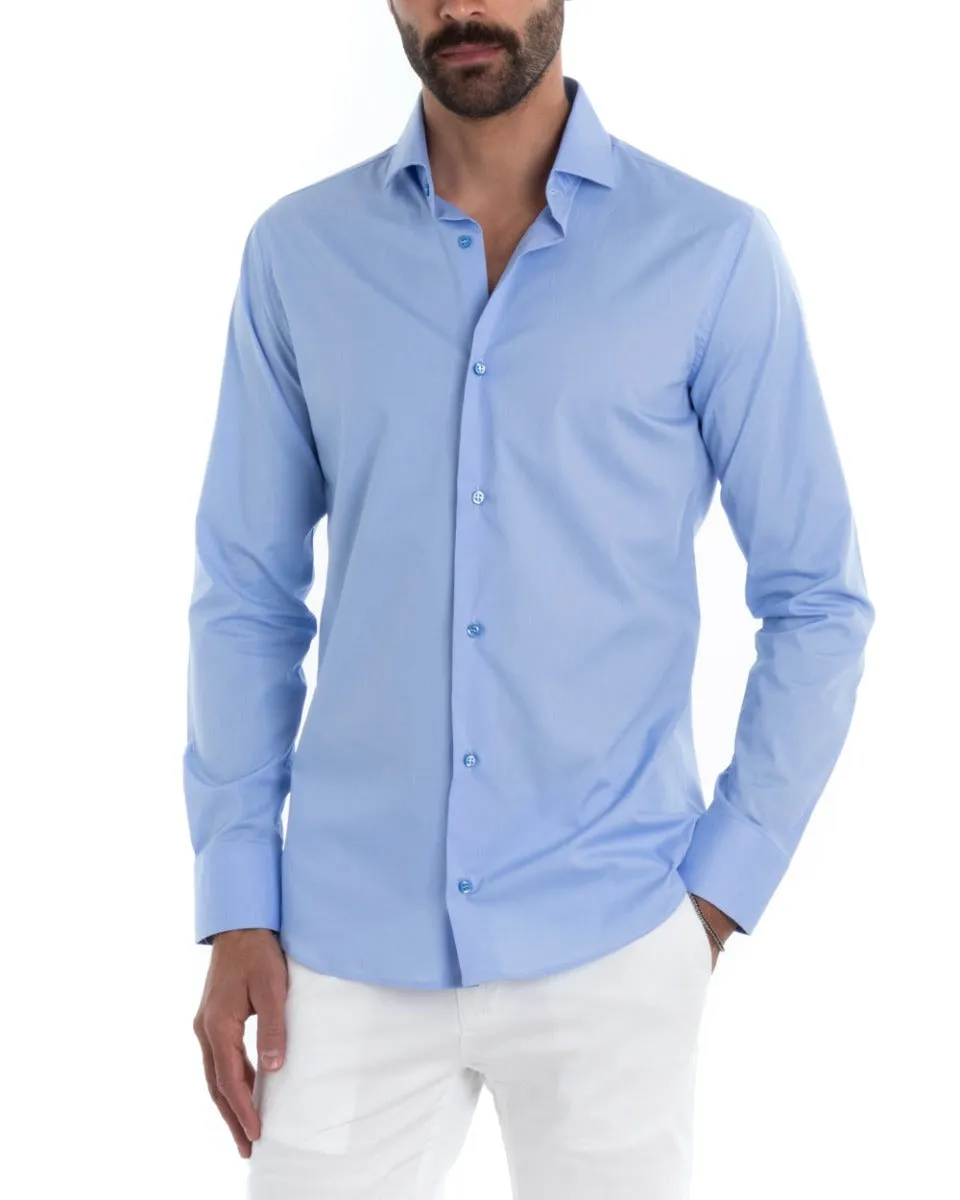 Camicia Uomo Sartoriale Con Colletto Manica Lunga Basic Cotone Morbido Celeste Regular Fit GIOSAL-C2393A