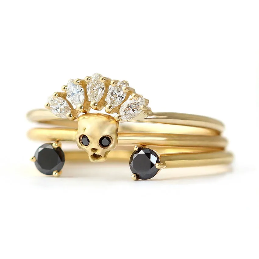 Cat Skull Wedding Set - Bohemian Bridal Set Of Three Rings