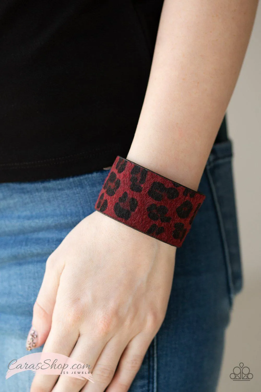 Cheetah Cabana Red Animal Print Wrap Snap Bracelet - Paparazzi Accessories