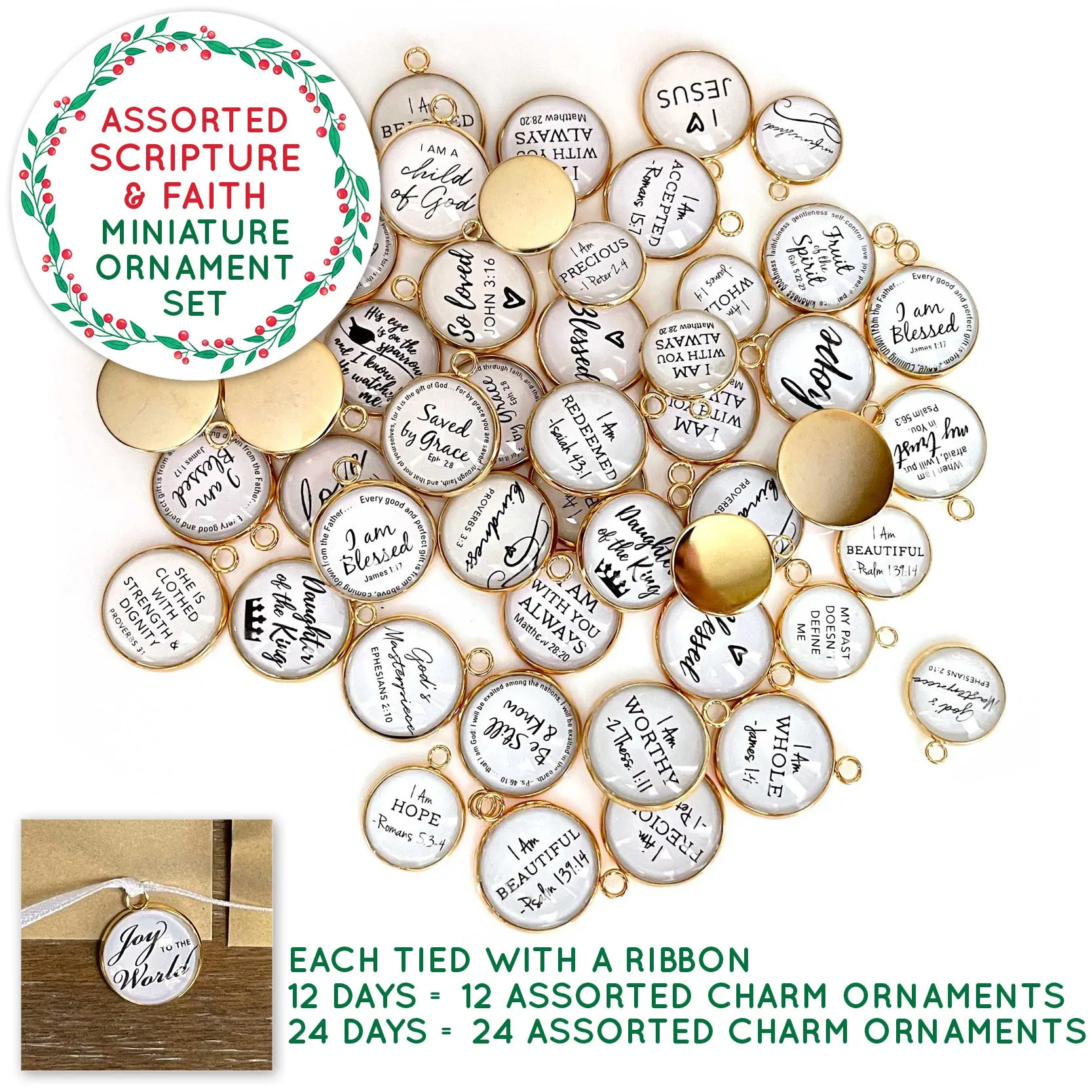 Christmas Ornament Advent Calendar - Miniature Glass Scripture Ornament to Open Each Day - Christian 12 Days of Christmas, 24 Days of Advent