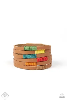 Country Colors Multi and Brown Leather Urban Wrap Snap Bracelet - Paparazzi Accessories