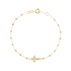 Cross Charm Classic Gigi Sparkle diamond bracelet, Yellow Gold, 6.7"