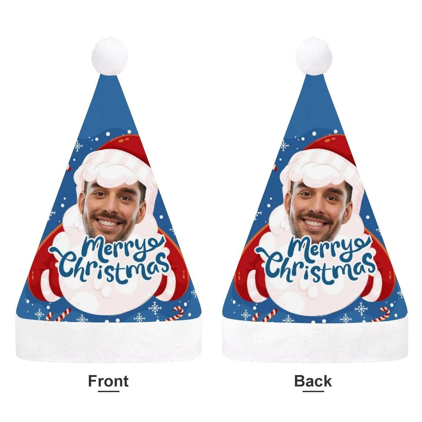 Custom Face Merry Christmas Blue Gift Christmas Hat