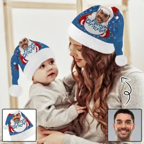 Custom Face Merry Christmas Blue Gift Christmas Hat