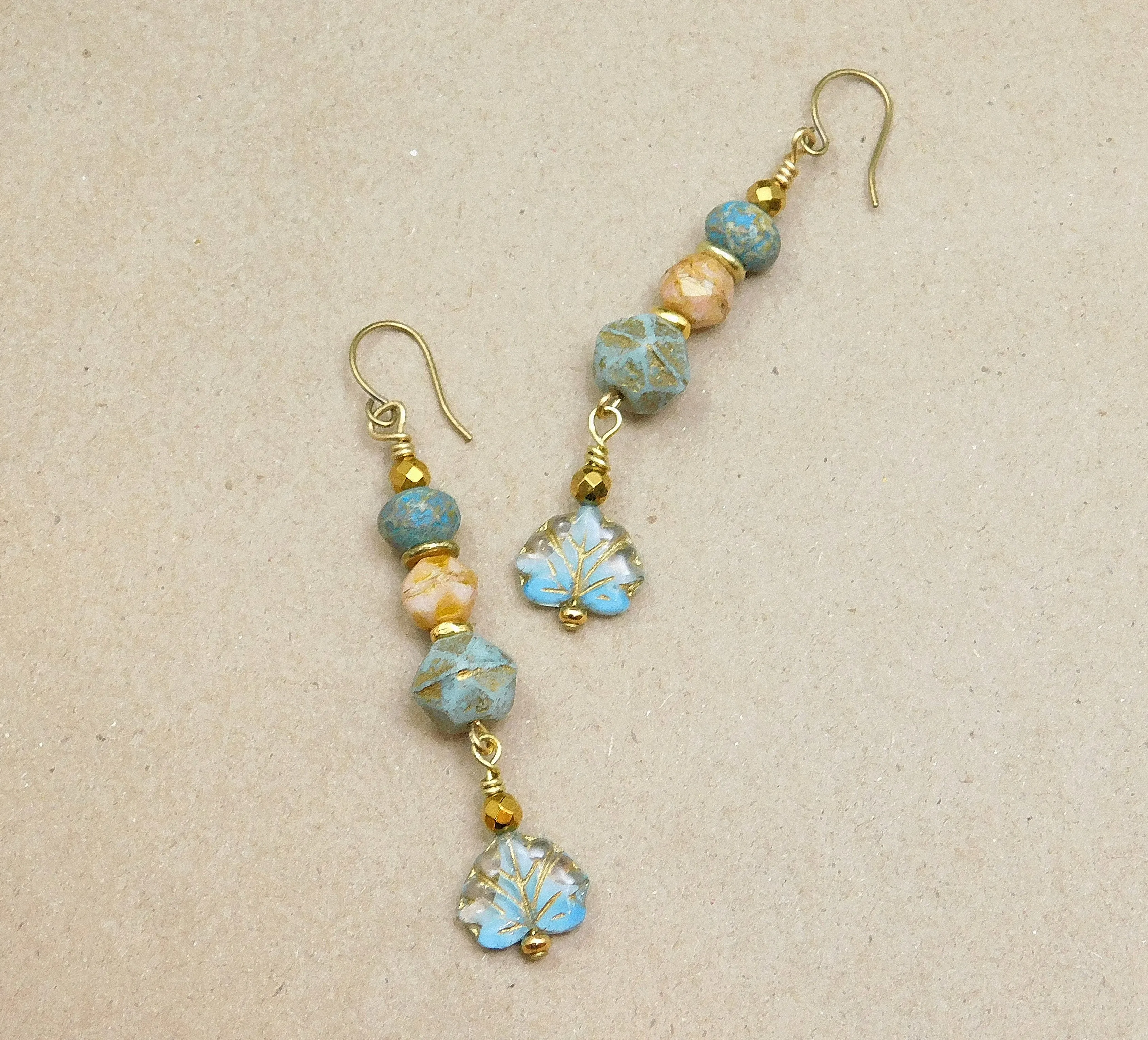 Czech Glass Maple Leaf Dangling Earrings