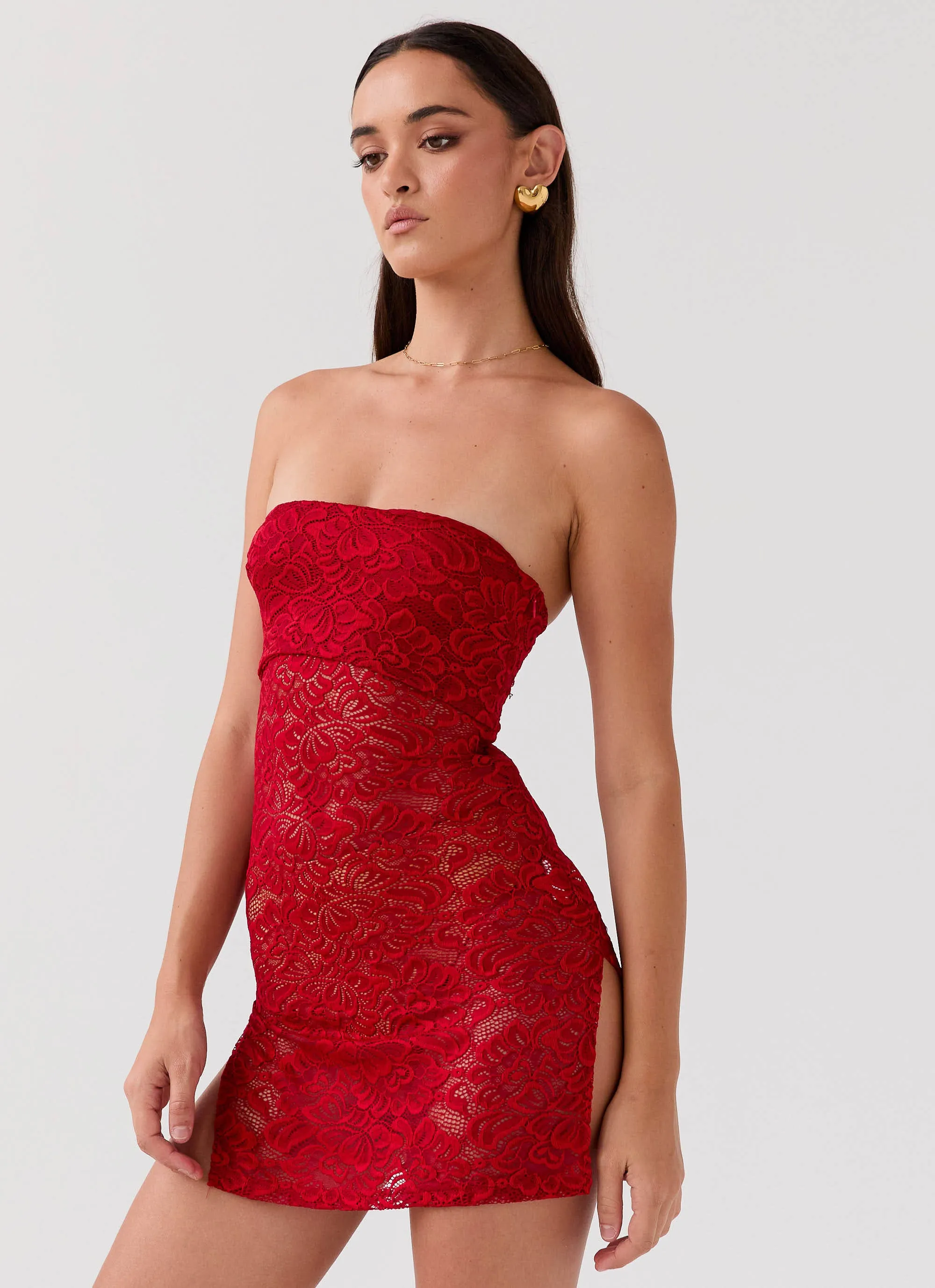 Delilah Lace Tube Dress - Red Rose