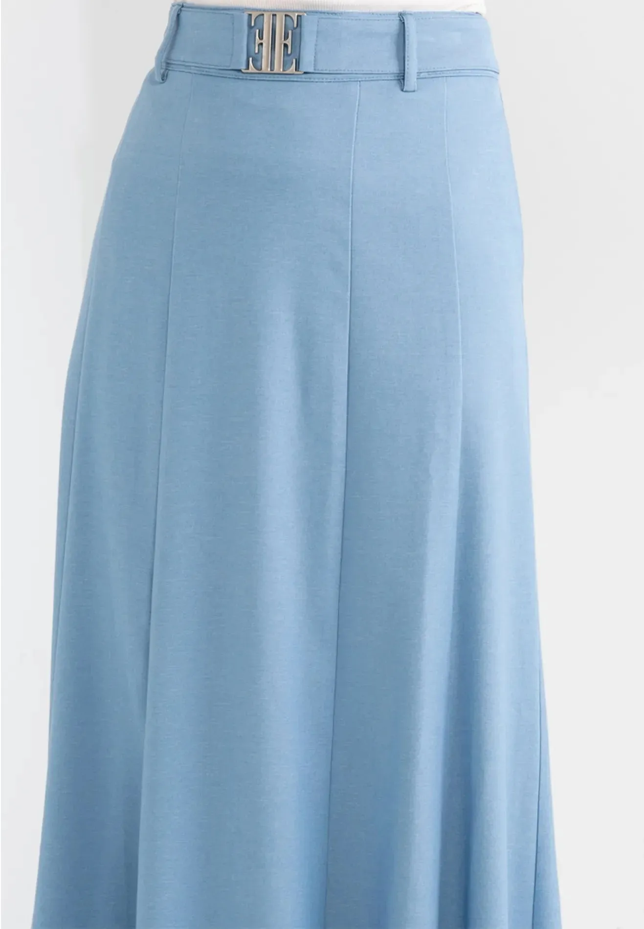 Denim Logo Belted Flare Maxi Skirt