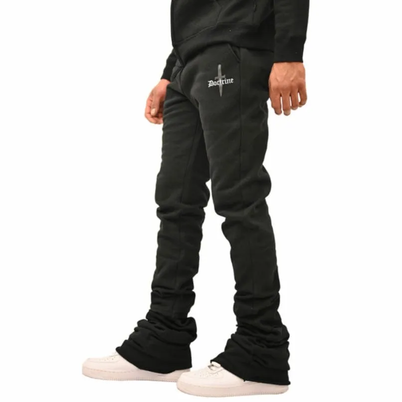 Doctrine Denim Dagger Super Stacked Flared Joggers (Black) DB0024