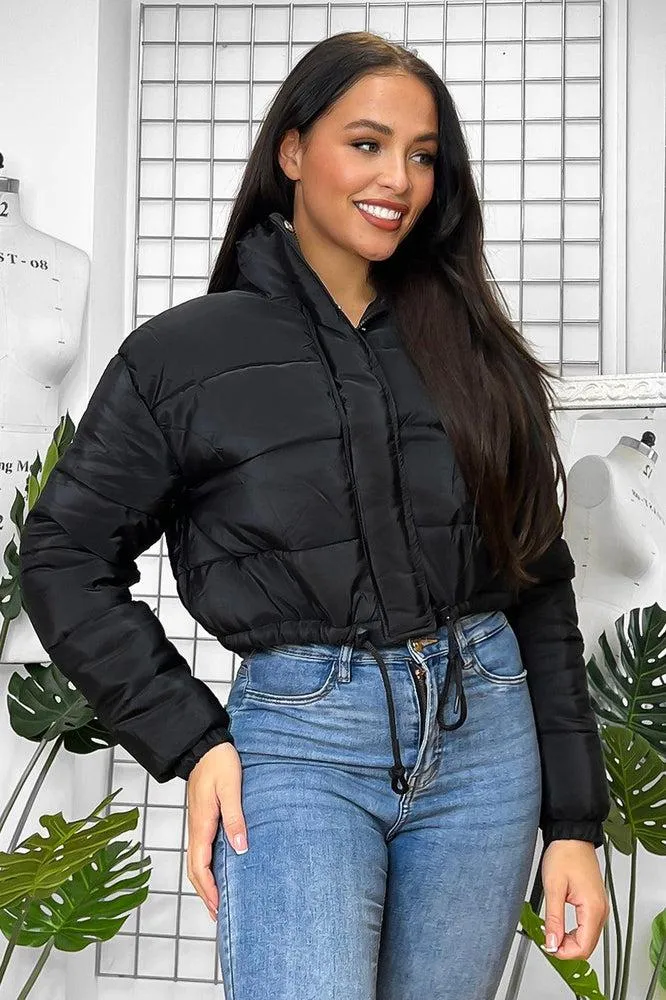 Drawstring Hem High Neck Cropped Puffer Jacket