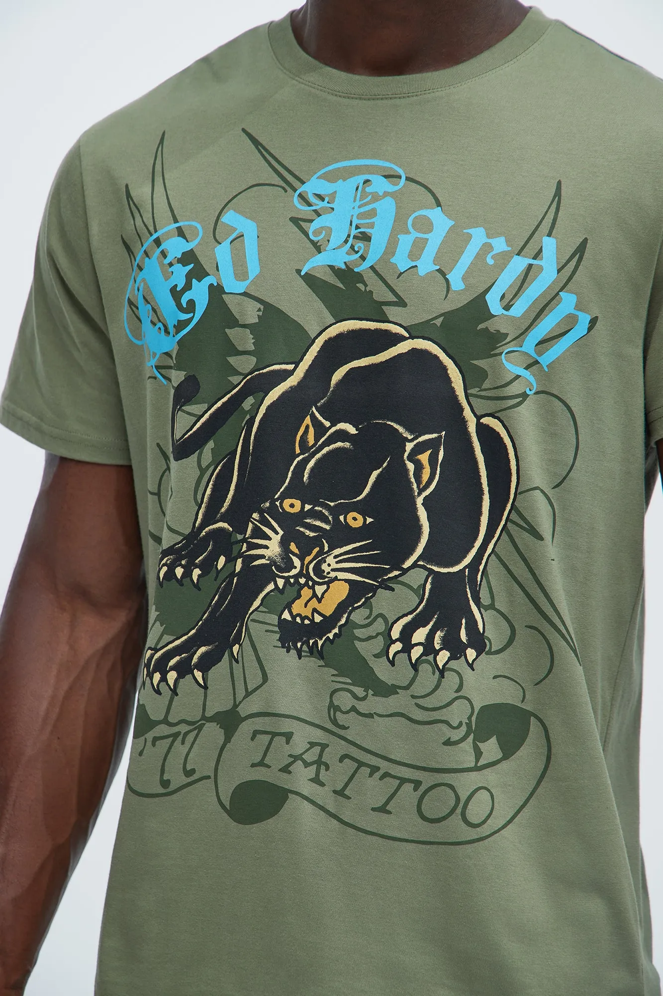 Ed Hardy Crouching Panther Tattoo Short Sleeve Tee - Olive