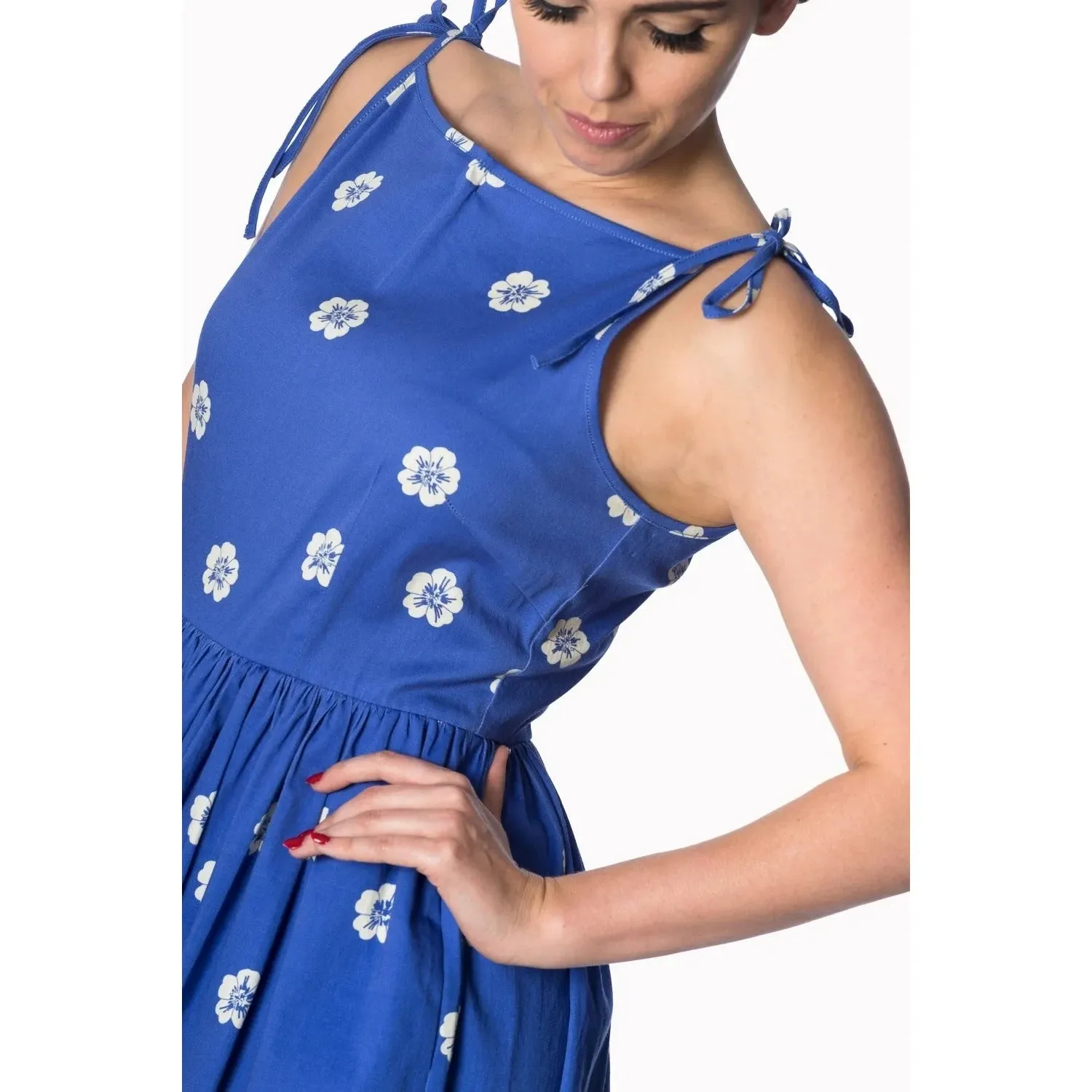 Electric Blue Floral Fruit Inspired Summer Swing Dress