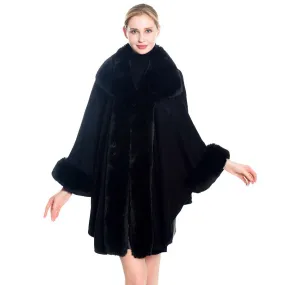 Elegant Faux Fur Trim Poncho Ruana Wrap