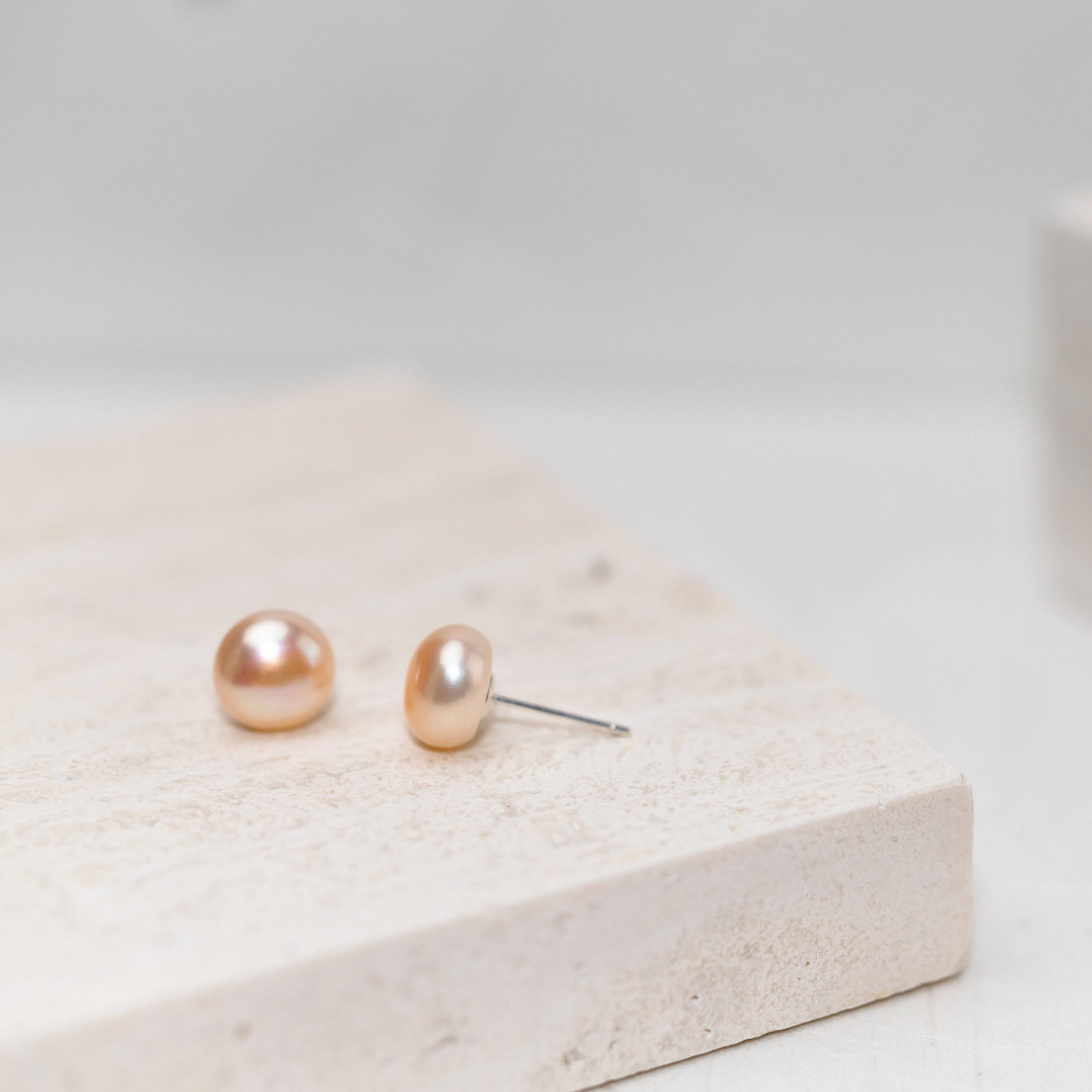 Elegant Freshwater Pink Semi Round Pearl Stud Earrings WE00208