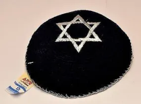 Embroidery Blue & Silver Magen David Kippahs Hand Made From Jerusalem.