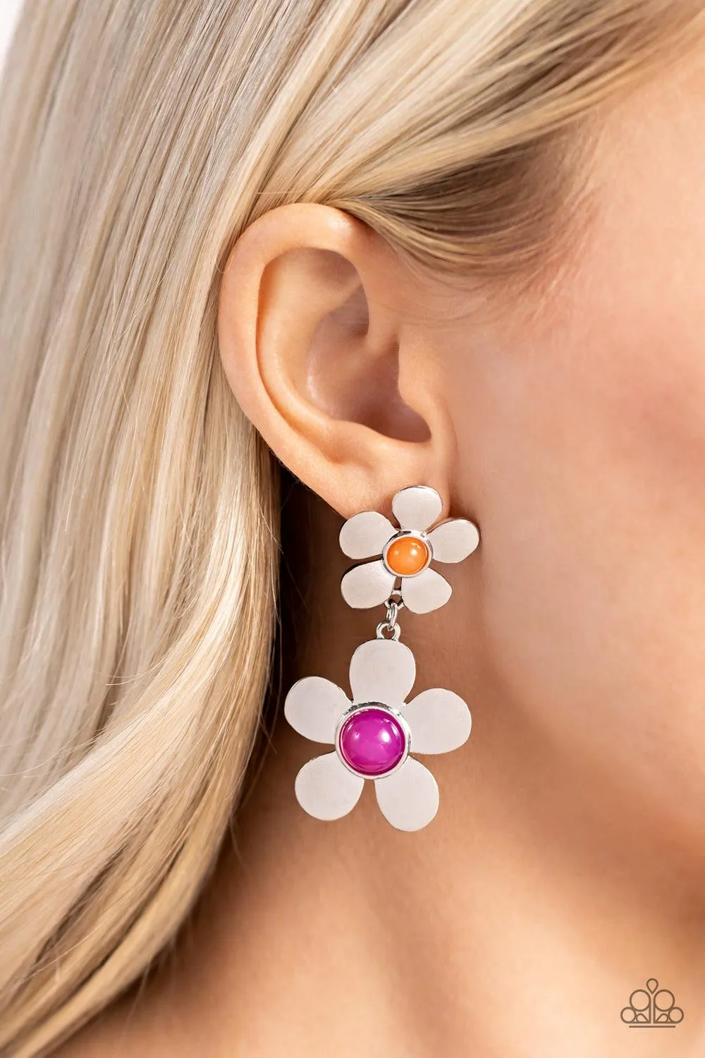 Fashionable Florals Pink & Silver Flower Earrings - Paparazzi Accessories